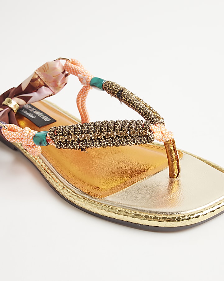 Pink Scarf Tie Rope Flat Sandals