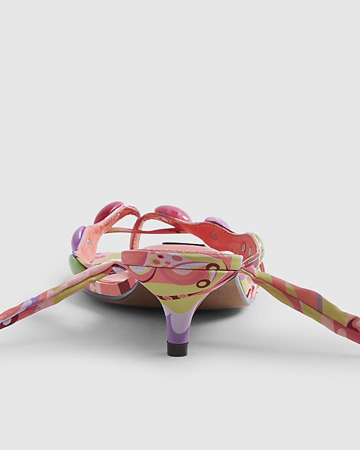 Orange Beaded Scarf Detail Kitten Heels