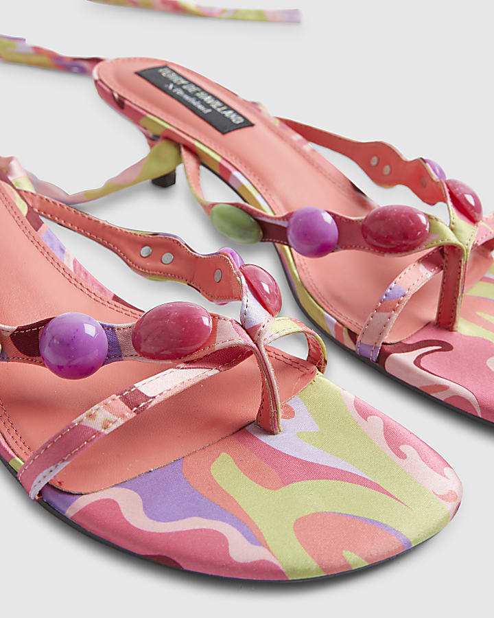 Orange Beaded Scarf Detail Kitten Heels