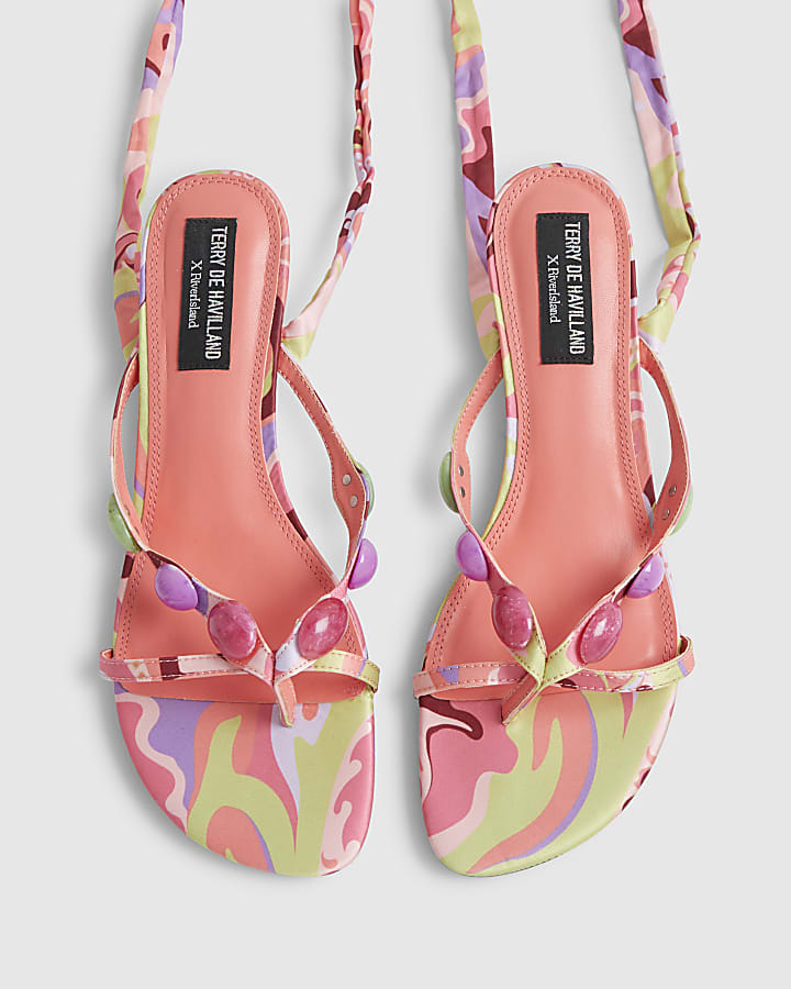 Orange Beaded Scarf Detail Kitten Heels