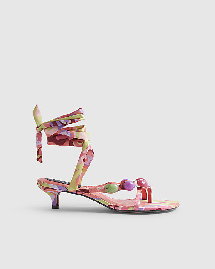 Orange Beaded Scarf Detail Kitten Heels