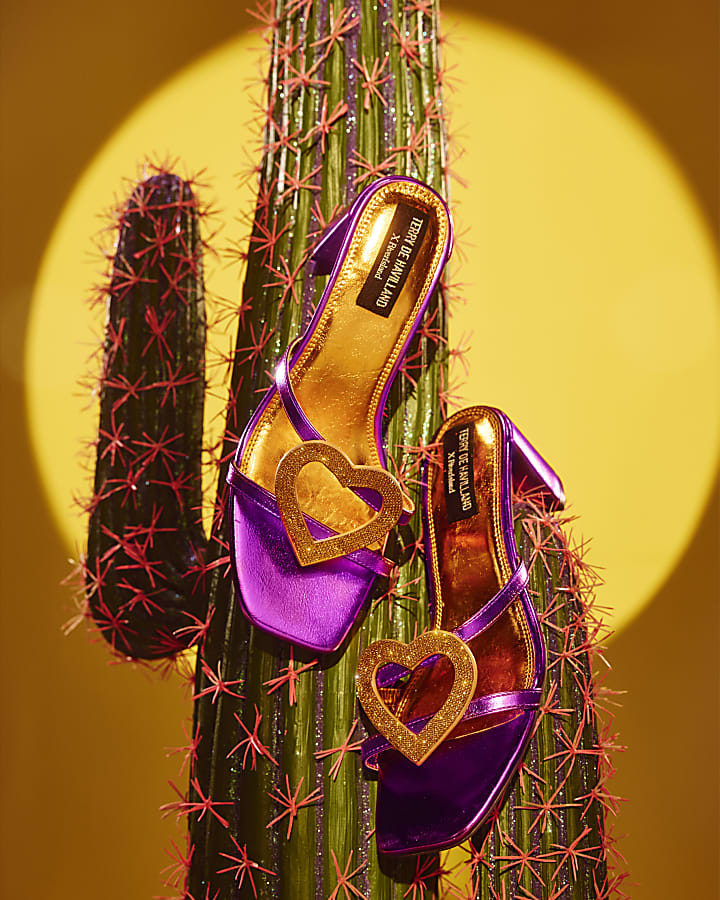 Purple Heart Heeled Mule Sandals