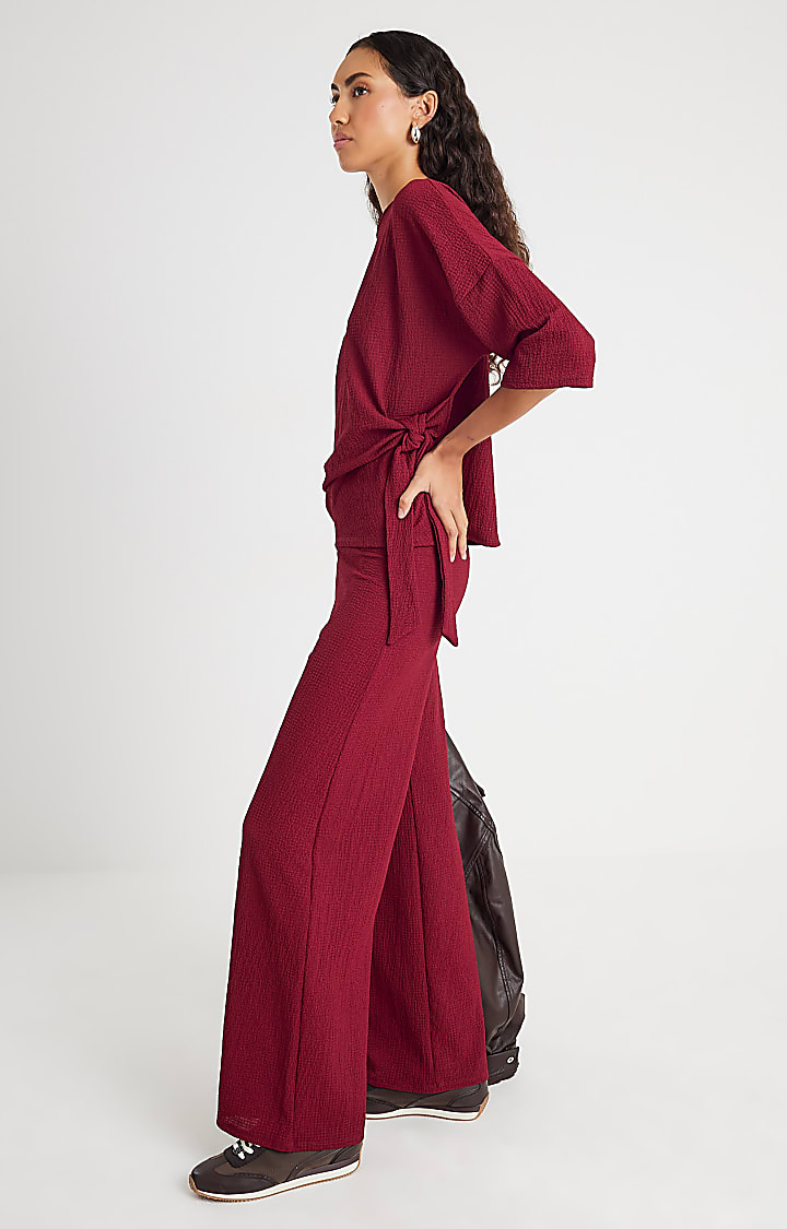 Red Textured Trousers