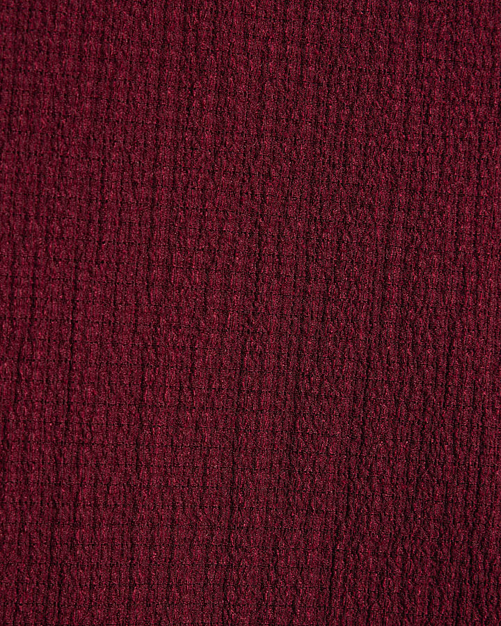 Red Textured Wide Leg Trousers