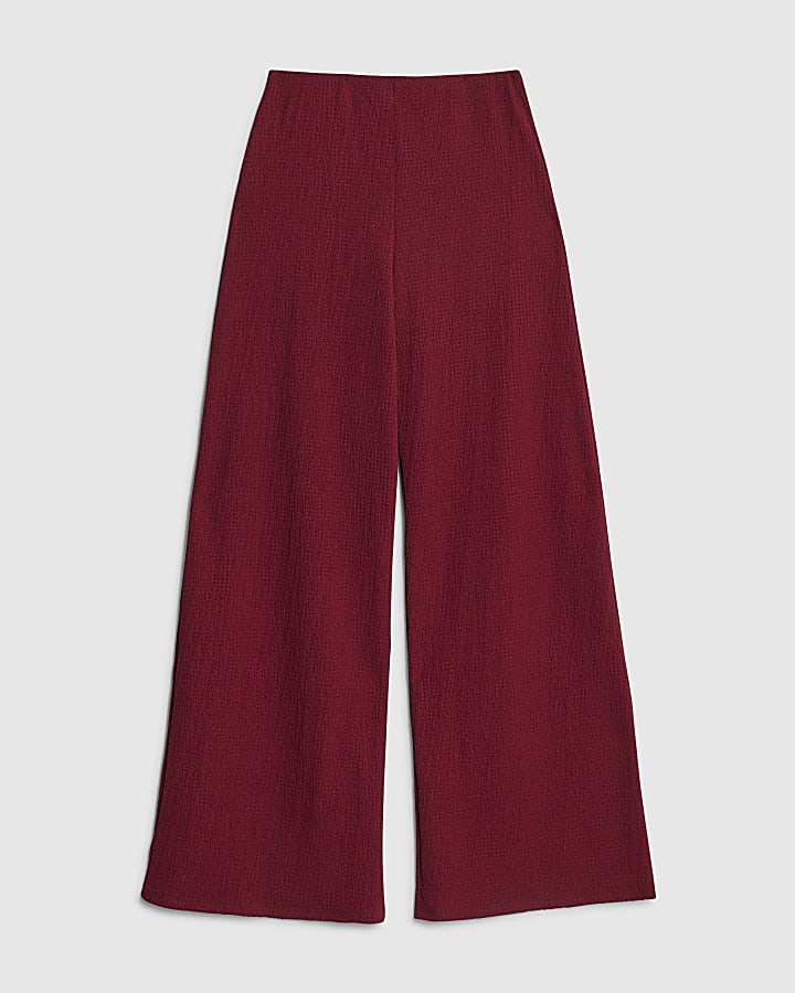 Red Textured Wide Leg Trousers