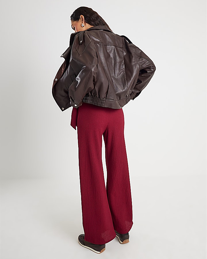 Red Textured Trousers