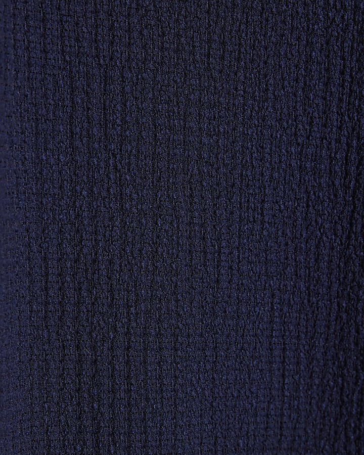 Navy Textured Wide Leg Trousers