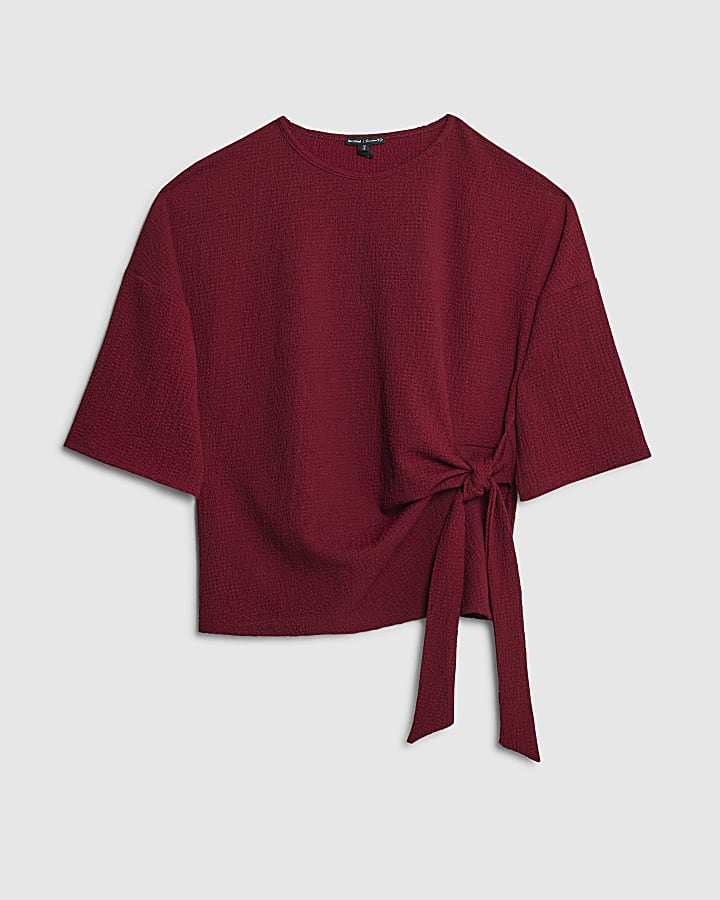 Red Short Sleeve Textured Tie T-shirt