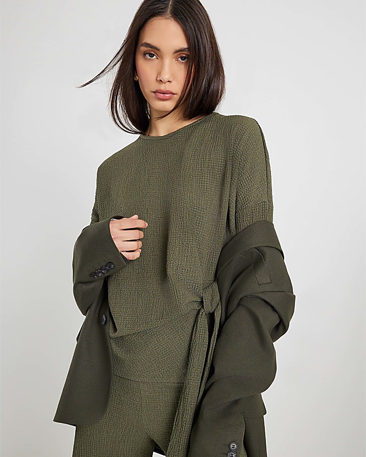 Khaki Short Sleeve Textured Tie T-shirt