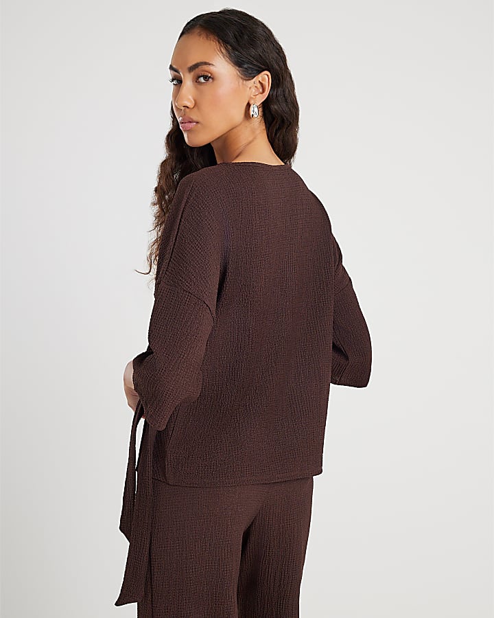 Brown Textured Tie T-shirt