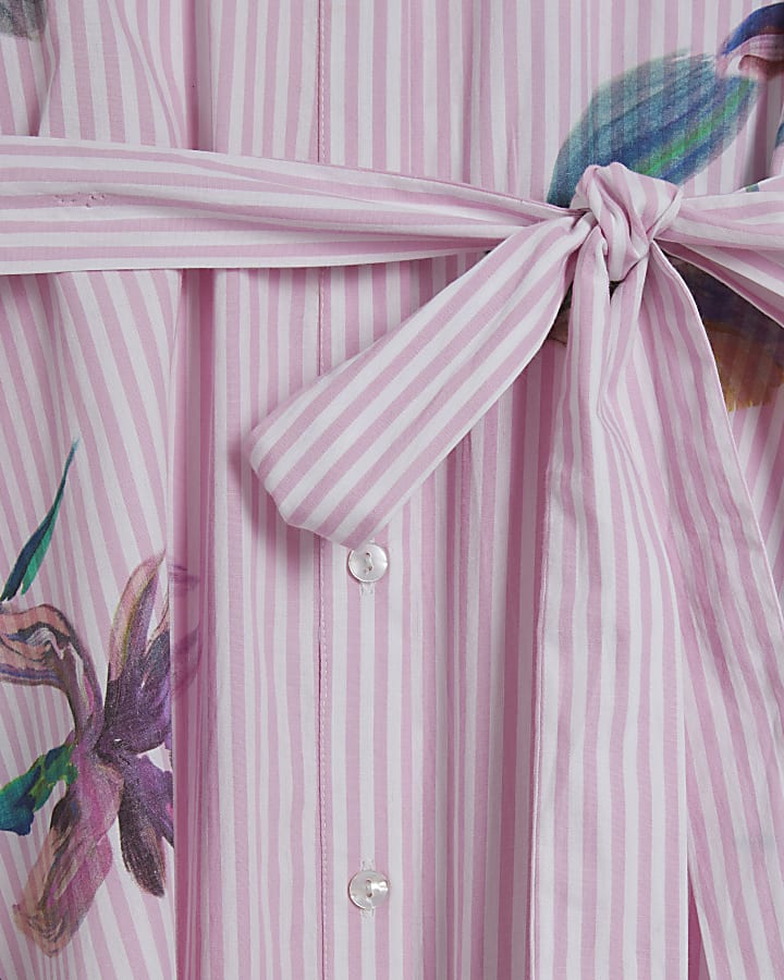 Pink Floral Stripe Shirt Dress