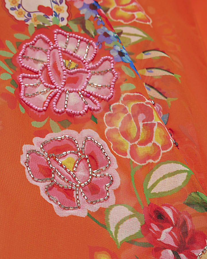 Orange Floral Tunic Beach Dress