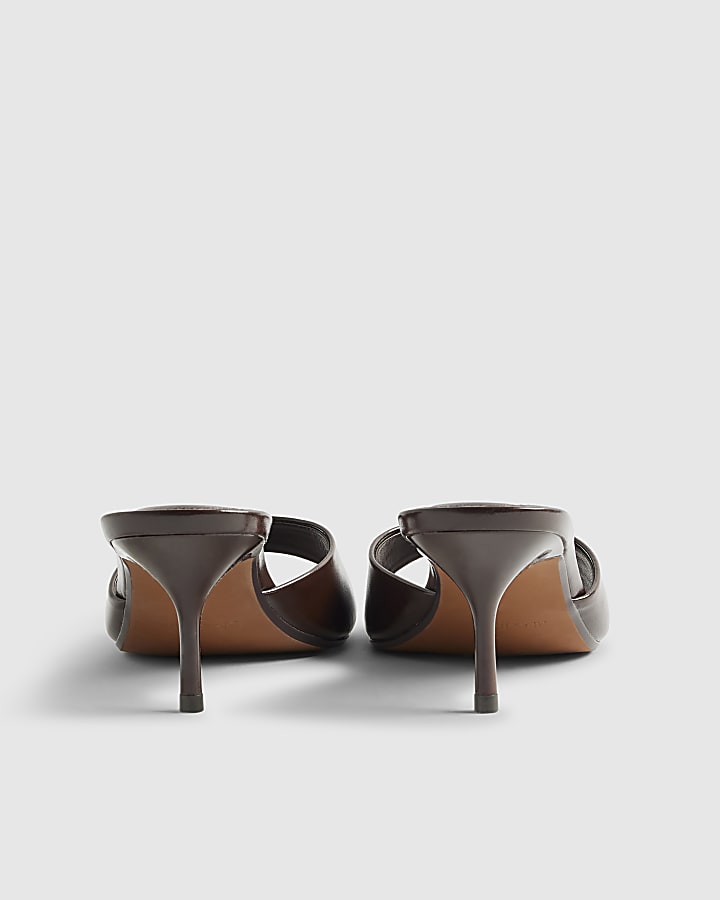 Brown Faux Leather Mule Kitten Heels