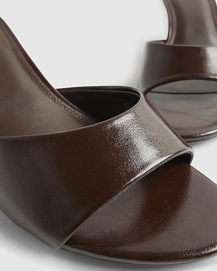 Brown Faux Leather Mule Kitten Heels