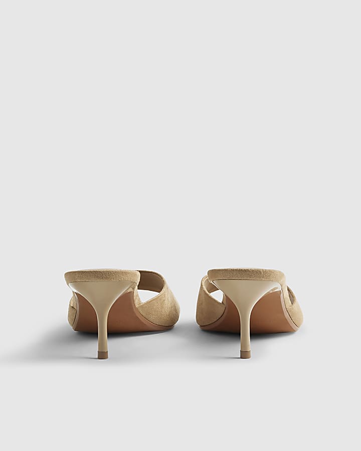 Beige Faux Suede Mule Kitten Heels