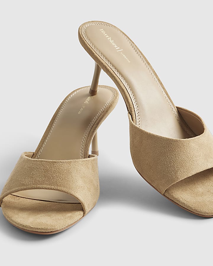 Beige Faux Suede Mule Kitten Heels