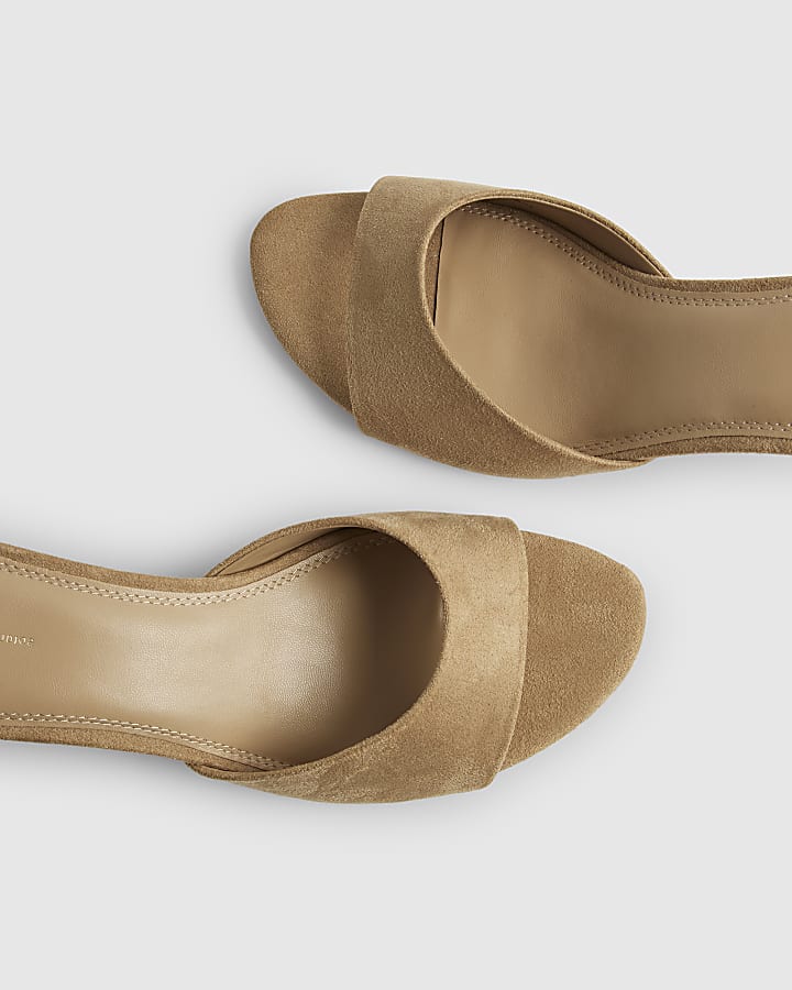 Beige Faux Suede Mule Kitten Heels