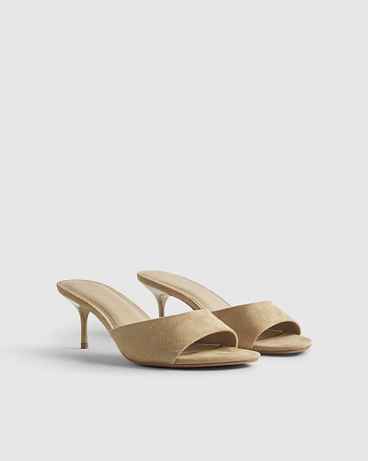 Beige Faux Suede Mule Kitten Heels