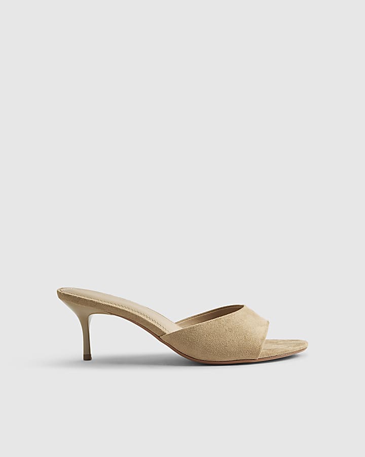 Beige Faux Suede Mule Kitten Heels