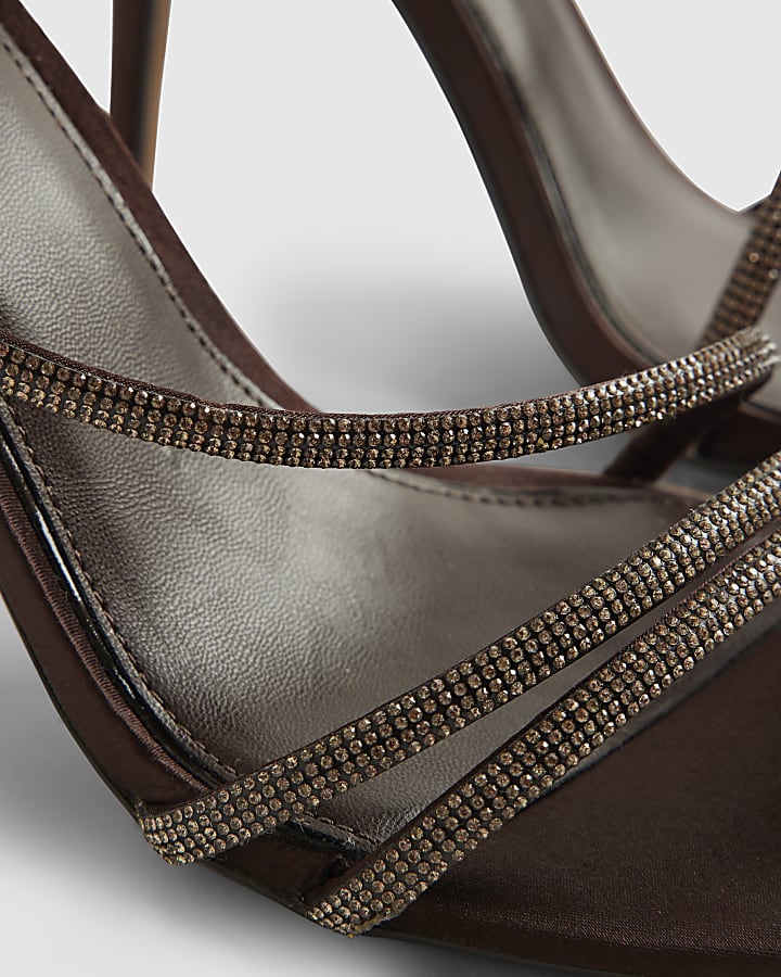 Brown Embellished Wrap Around Heeled Sandals