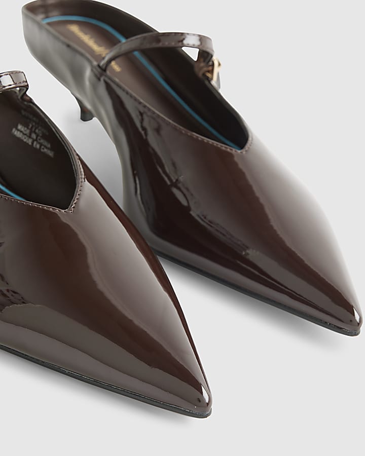 Brown Pointed Mule Court Heels