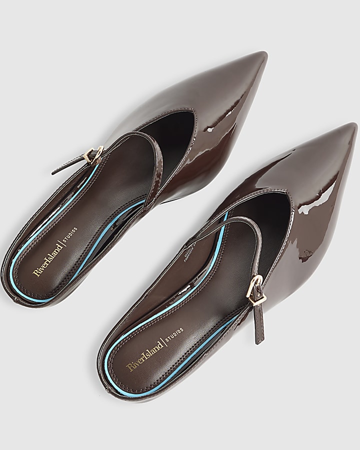 Brown Pointed Mule Court Heels