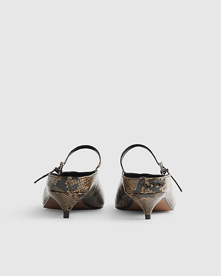 Brown Snake Print Pointed Mule Court Heels