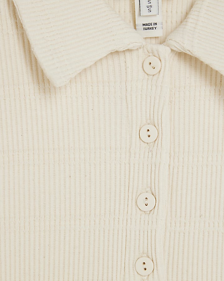 White Short Sleeve Button Up Polo Top