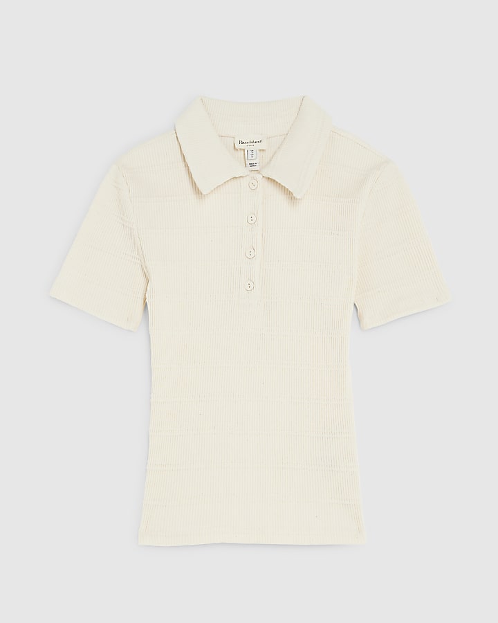 White Short Sleeve Button Up Polo Top