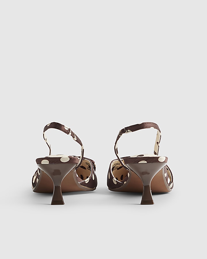 Brown Spot Print Sling Back Court Heels