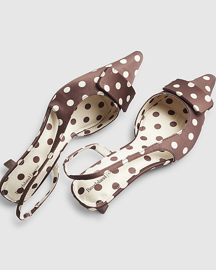Brown Spot Print Sling Back Court Heels