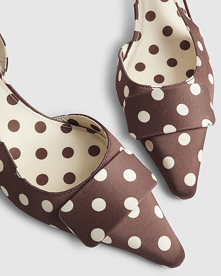 Brown Spot Print Sling Back Court Heels