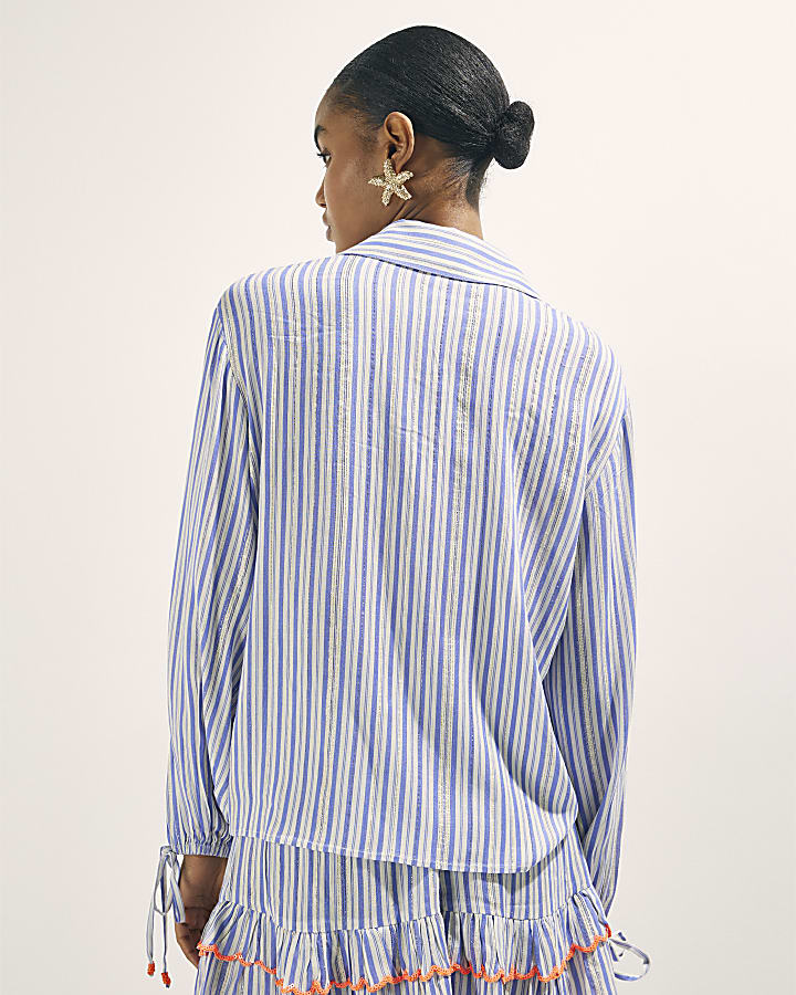 White Striped Embellished Palm Beach Shirt