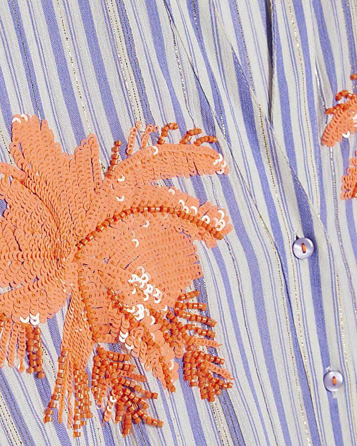 White Striped Embellished Palm Beach Shirt