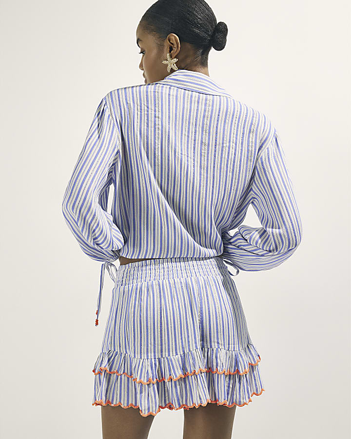 White Striped Sequin Embellished Shorts