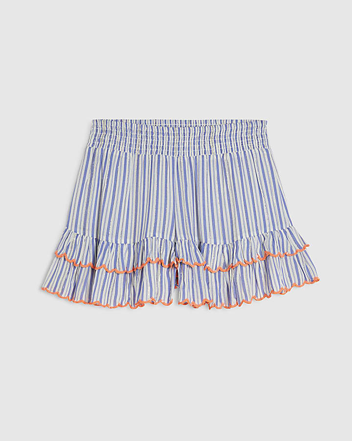 White Striped Sequin Embellished Shorts