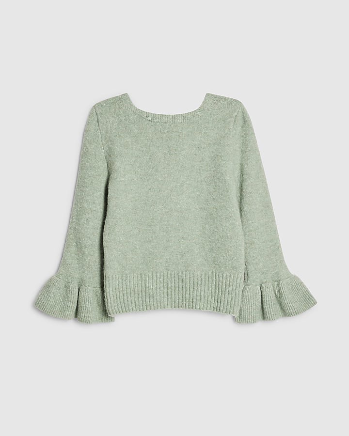 Green Frill Cuff Bow Back Jumper