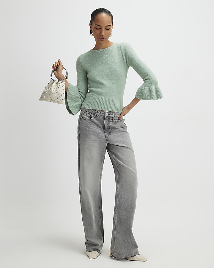 Green Frill Cuff Bow Back Jumper