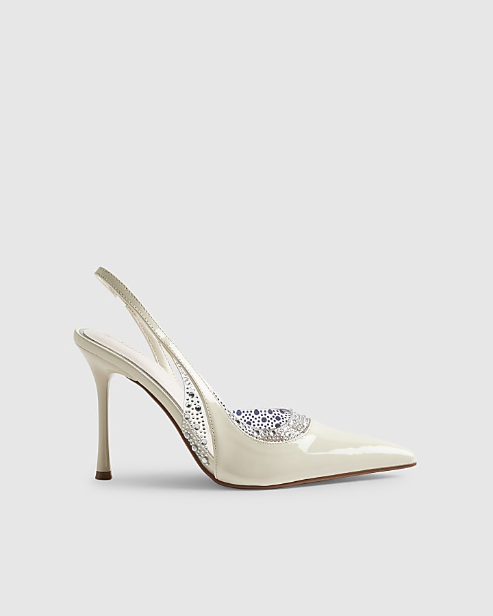 White Sparkle Sling Back Court Heels