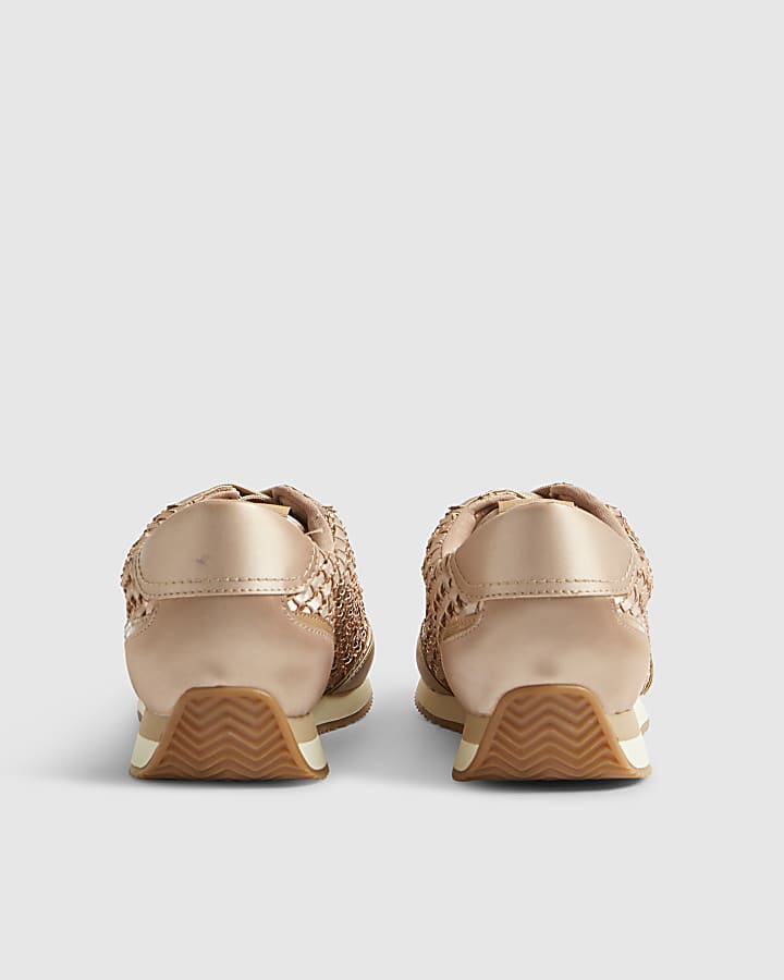 Pink Embellished Woven Trainers