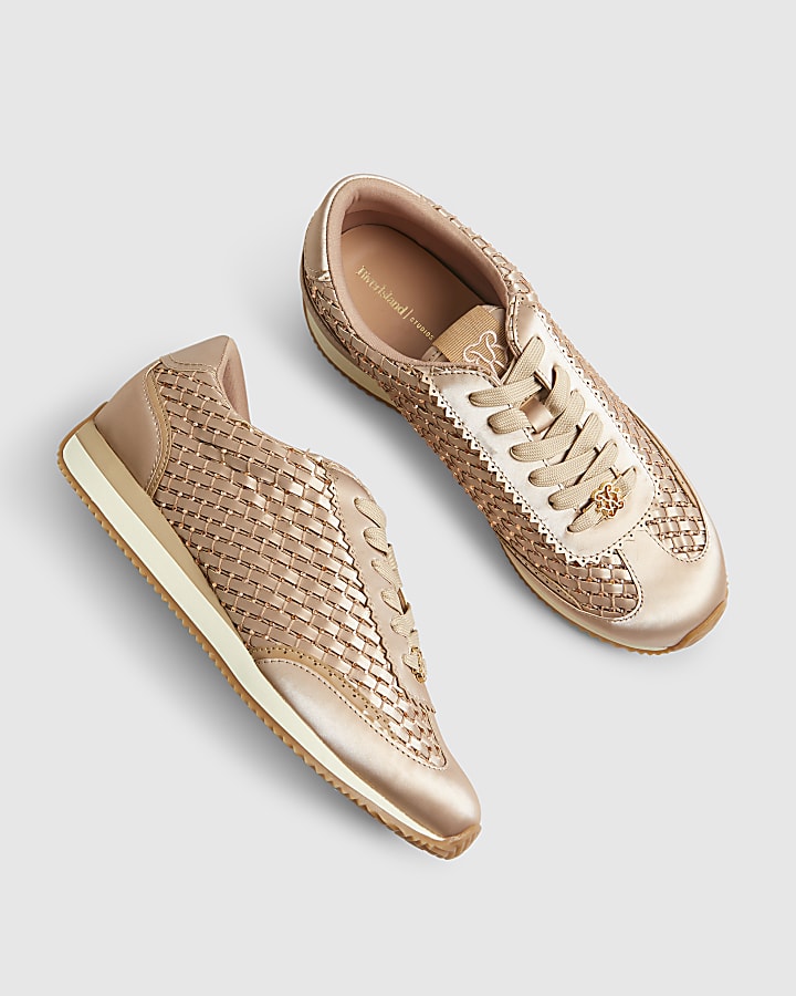 Pink Embellished Woven Trainers