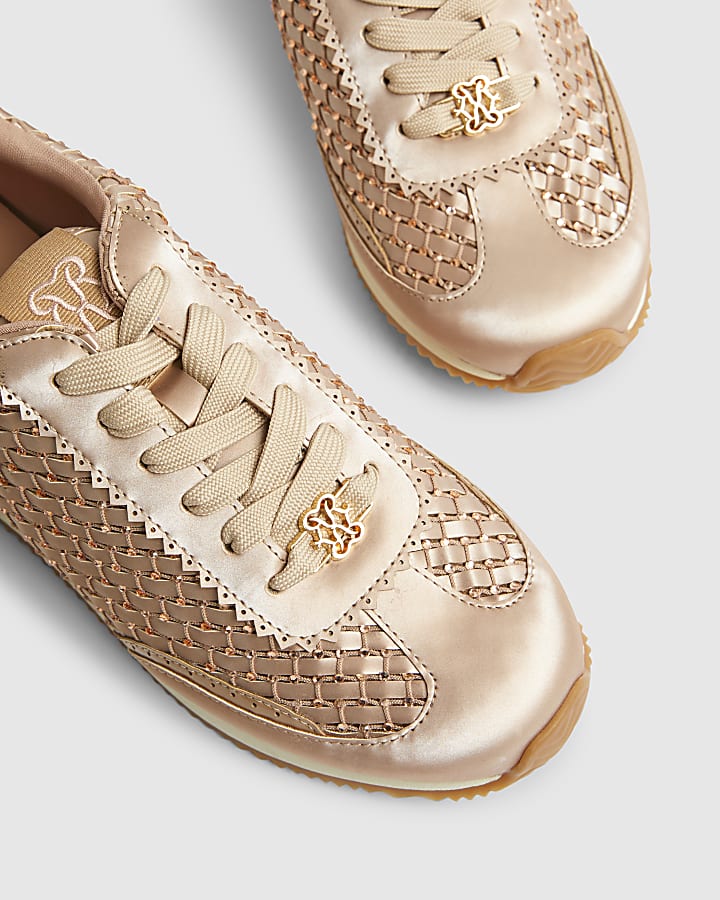 Pink Embellished Woven Trainers