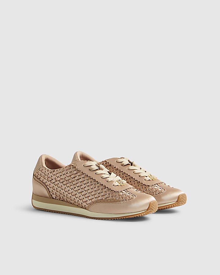 Pink Embellished Woven Trainers