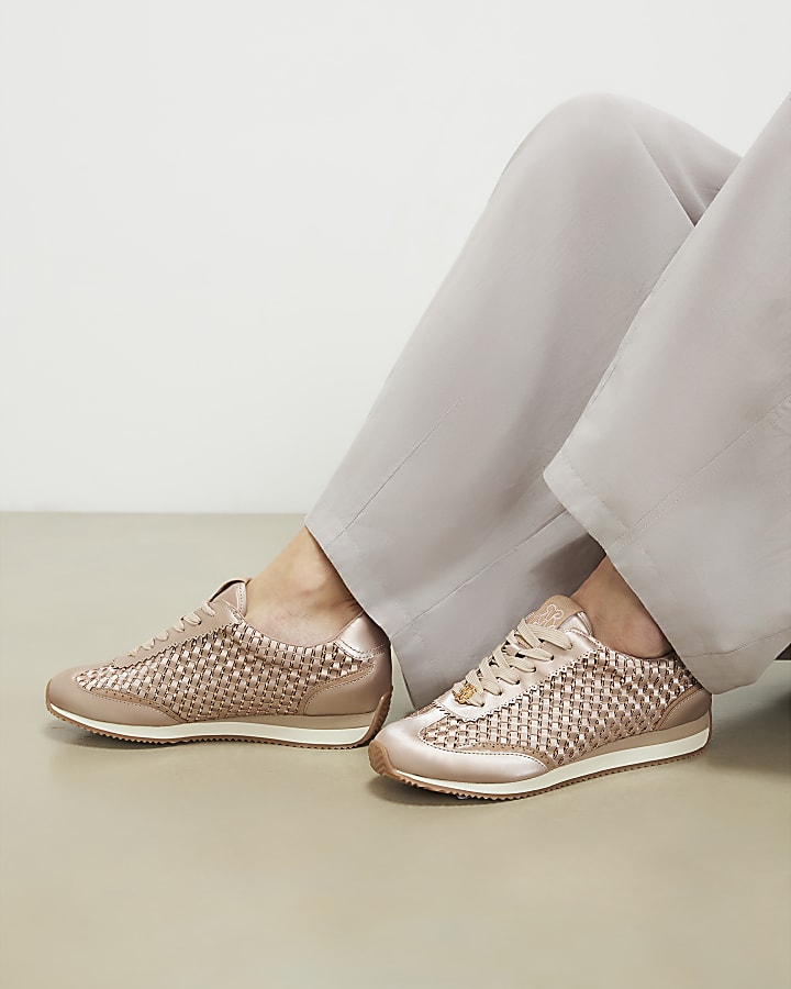 Pink Embellished Woven Trainers