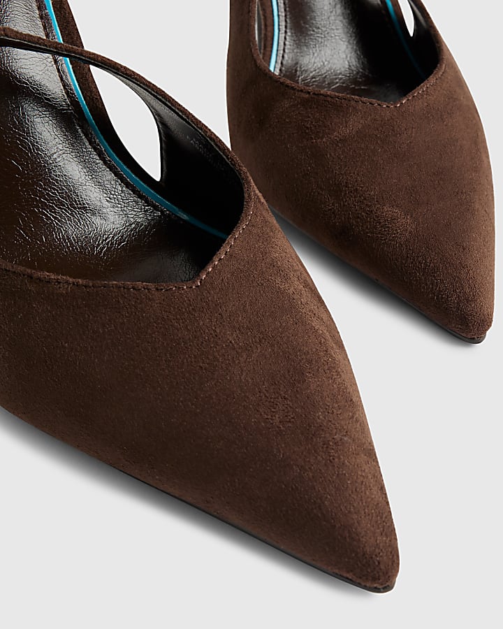 Brown Faux Suede Sling Back Court Heels