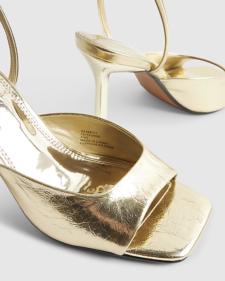 Gold Square Toe Heeled Sandals