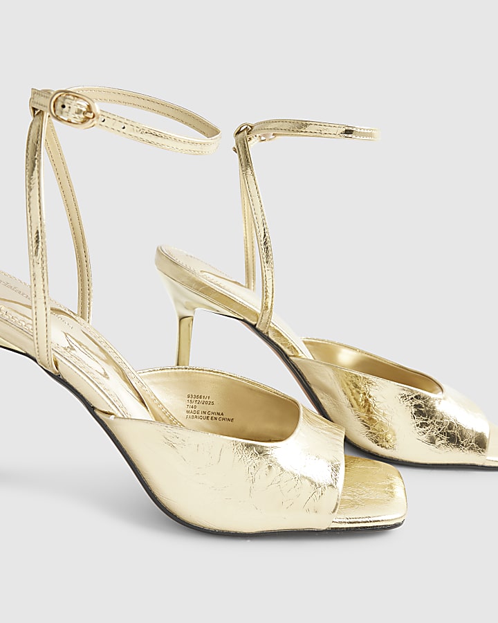 Gold Square Toe Heeled Sandals