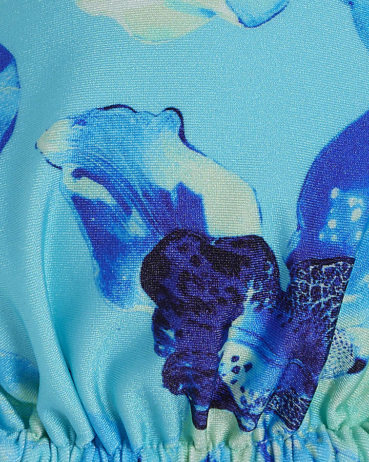 Blue Reversible Floral Print Bikini Top