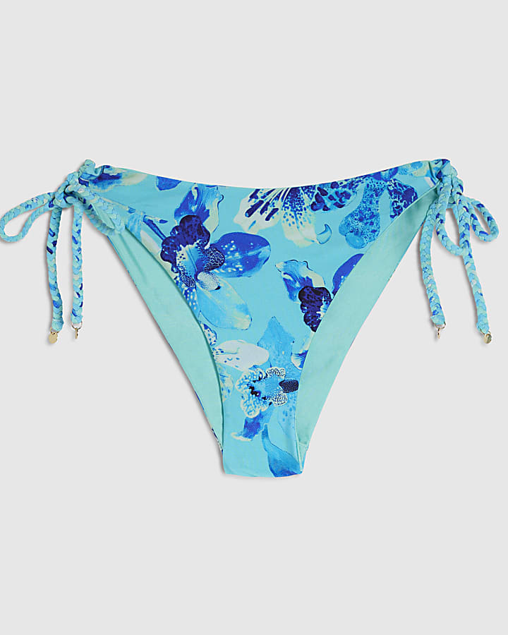 Blue Reversible Floral Print Bikini Bottoms