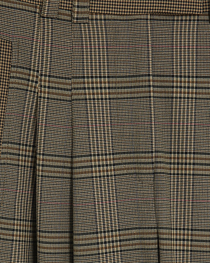 Brown Check Print Wide Leg Trousers